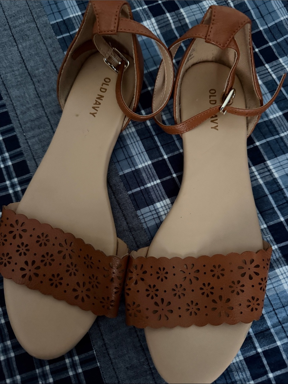 Old Navy Brown Laser-Cut Strap Ankle Sandals
